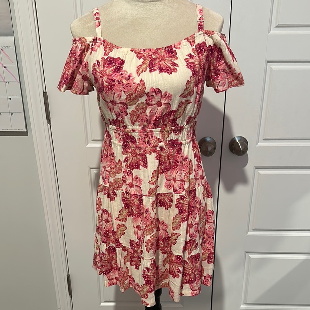 Old Navy Pink Floral Ruffled Cold Shoulder Mini Dress Girl XL 14/16